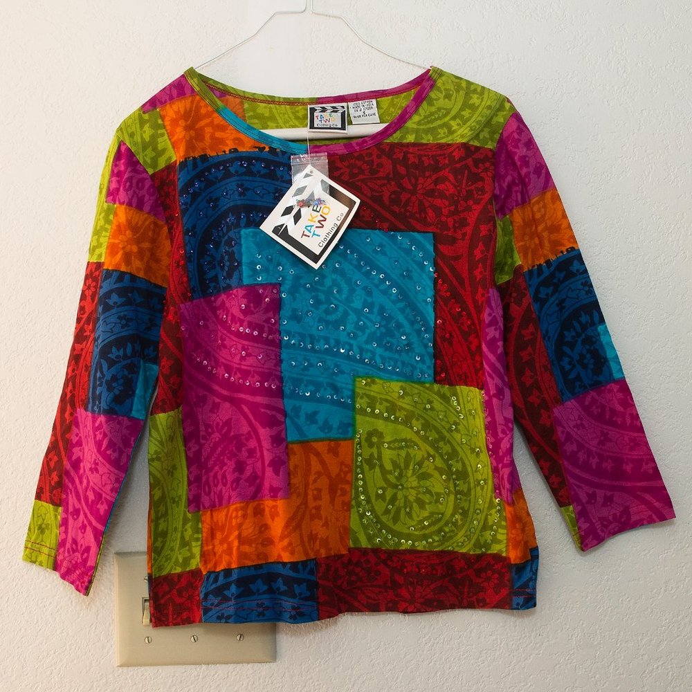 Take Two Colorful women's shirt w sequins. Size S Brand new. NWT